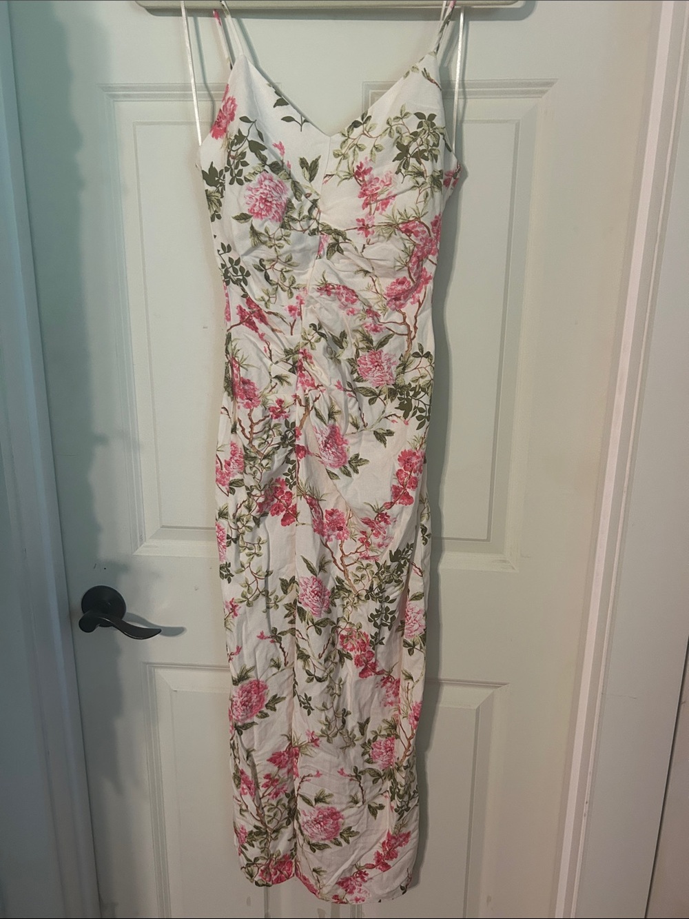 Zara White Floral Slip Dress with Pink Rose Print